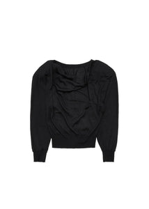 wool silk draped round sleeve knit, black