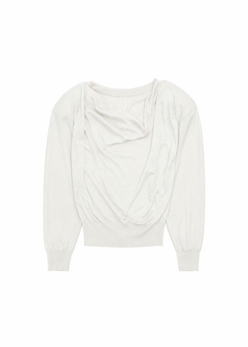 wool silk draped round sleeve knit, light beige