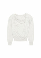 wool silk draped round sleeve knit, light beige - Image 1