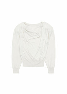 wool silk draped round sleeve knit, light beige