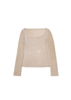 jersey scoop neck long sleeve top, beige - Image 1
