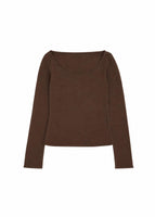 jersey scoop neck long sleeve top, brown - Image 1