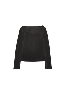 jersey scoop neck long sleeve top, charcoal