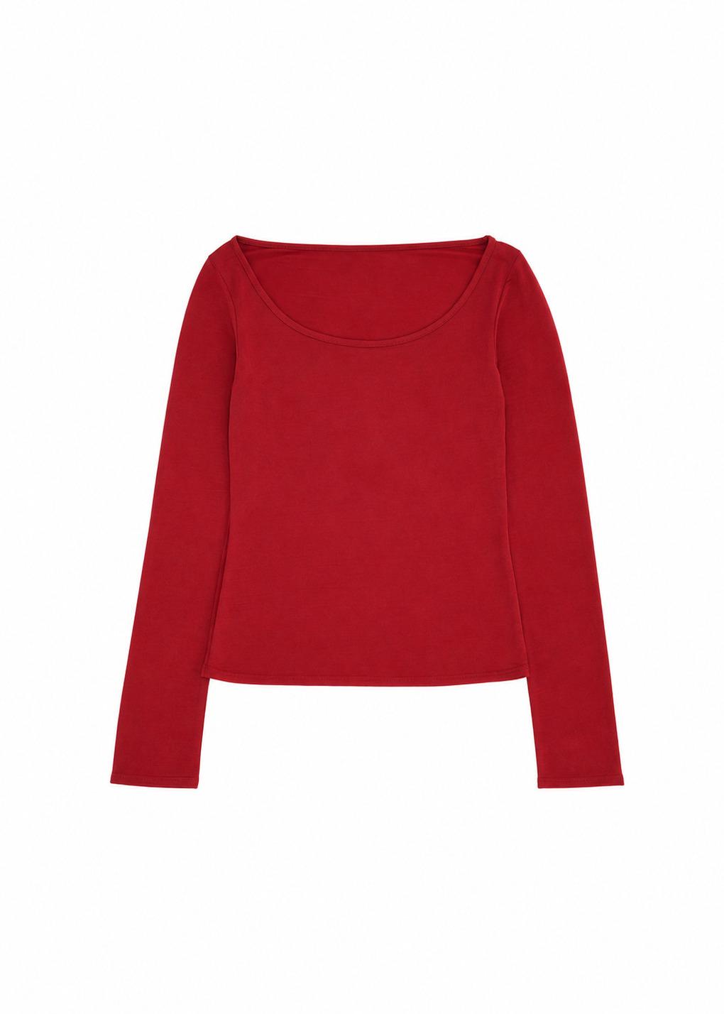 jersey scoop neck long sleeve top, red