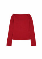 jersey scoop neck long sleeve top, red - Image 1