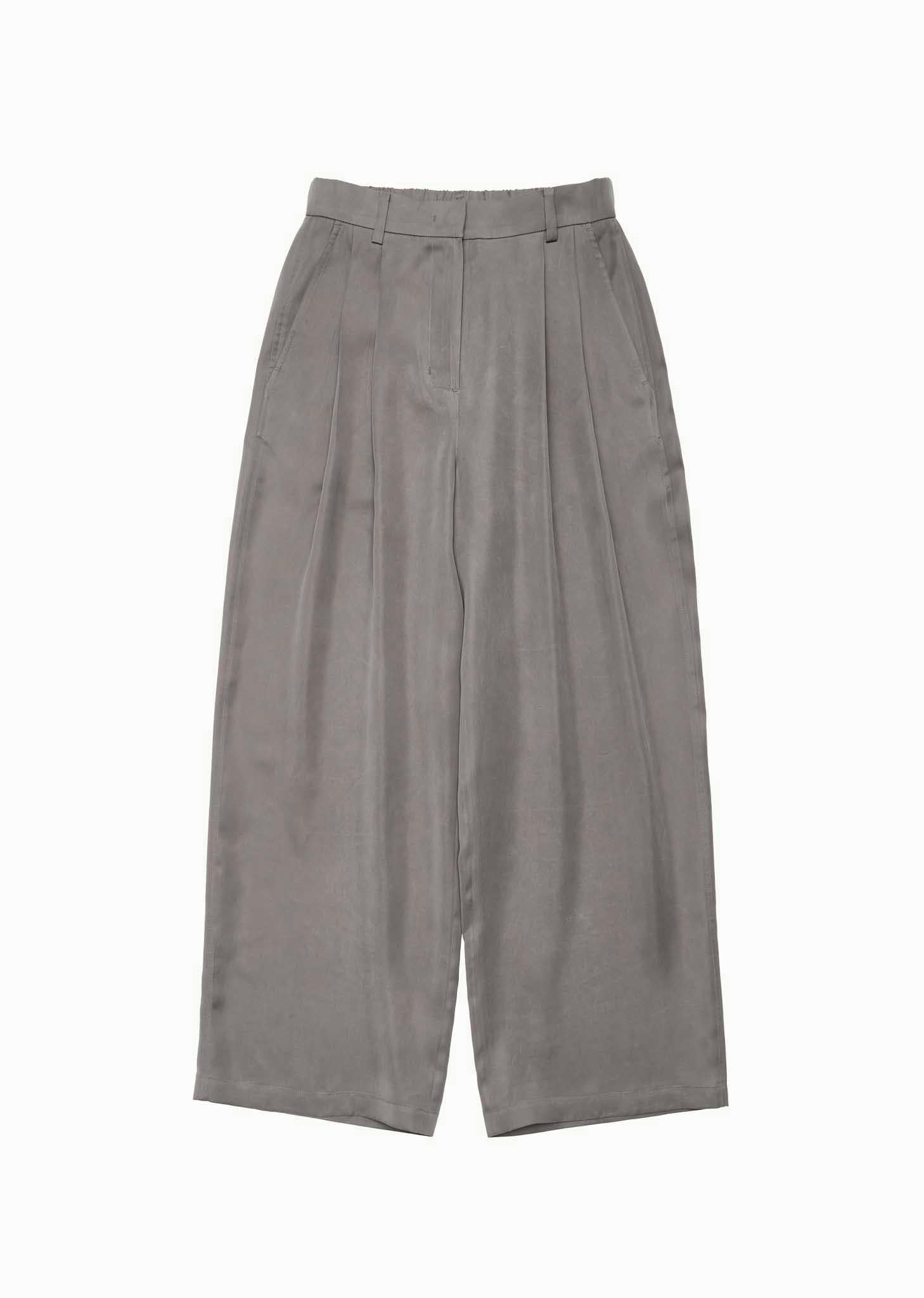 women's cupro two tuck wide pants, grey