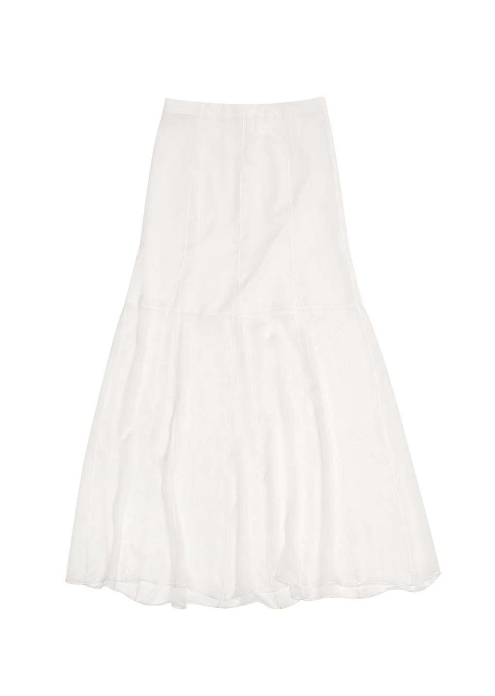 sheer silk flare skirt, white