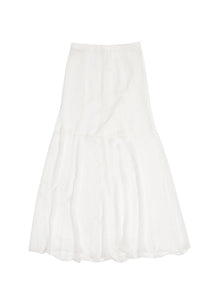 sheer silk flare skirt, white