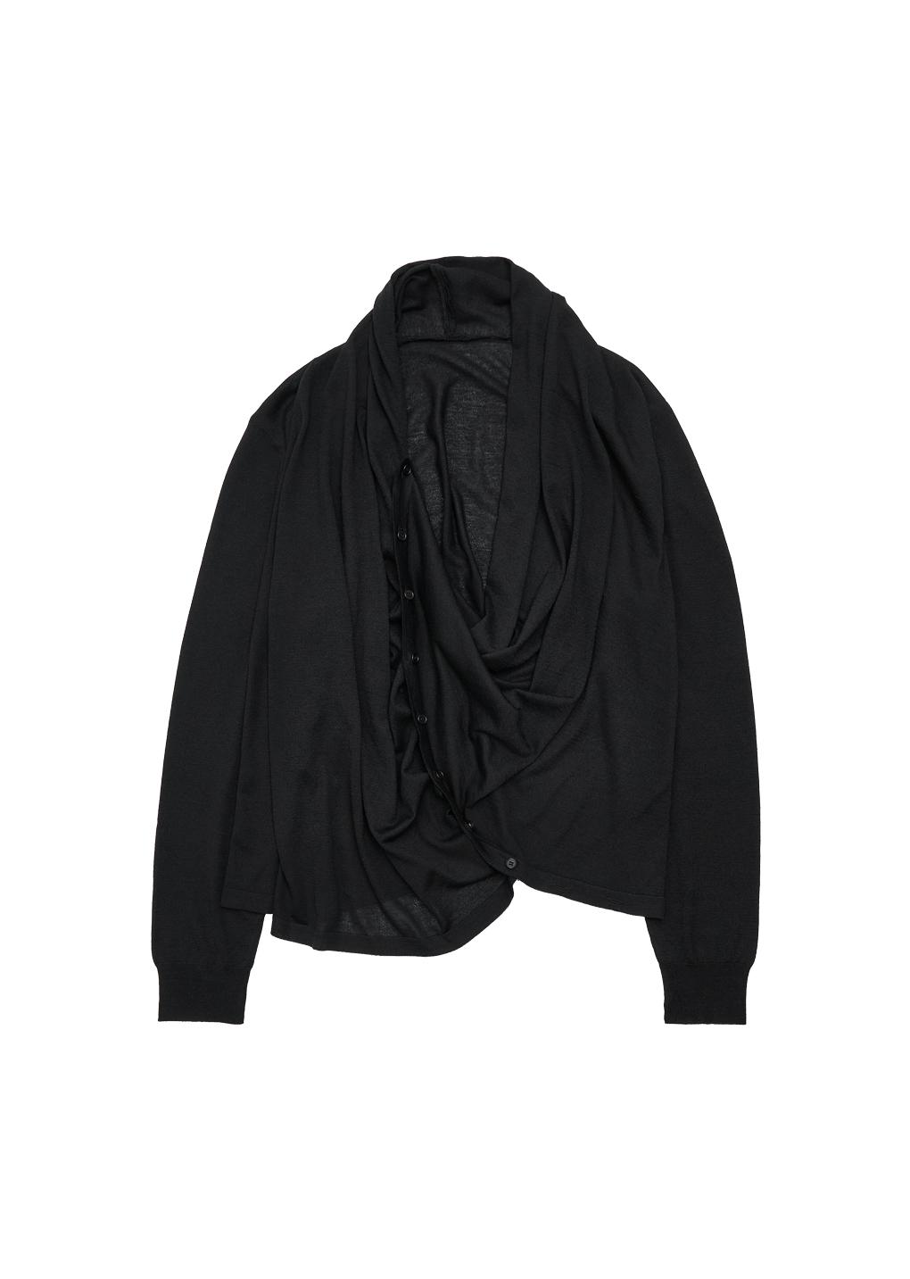 wool silk shawl collar cardigan, black