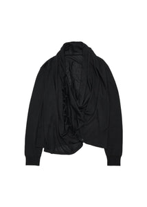 wool silk shawl collar cardigan, black