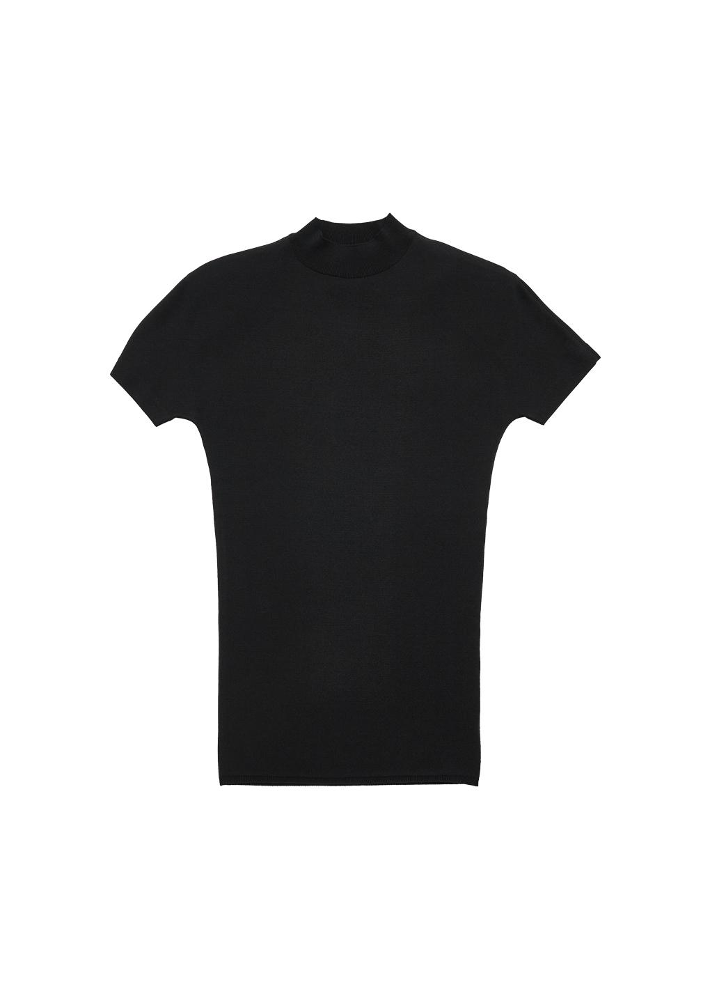 rounded half sleeve knit dress, black