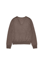 wool silk v-neck knit, brown - Image 1