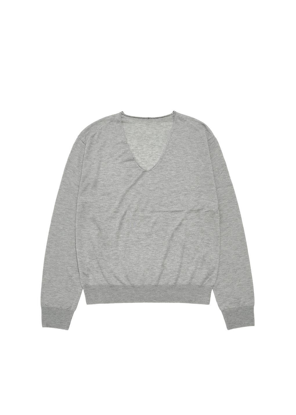 wool silk v-neck knit, grey