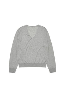 wool silk v-neck knit, grey