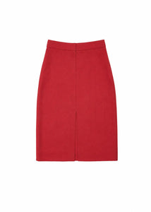 wool midi skirt, red