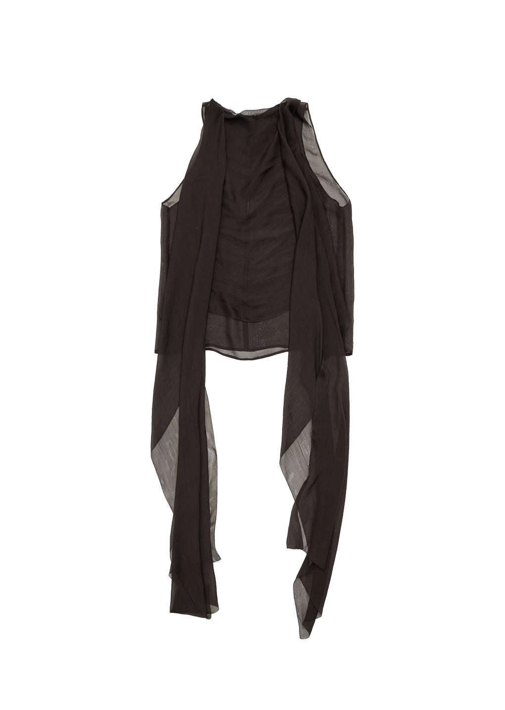sheer silk sleeveless scarf top, brown