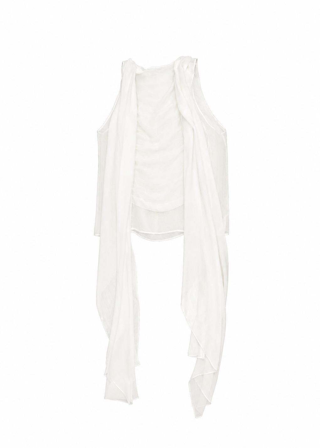 sheer silk sleeveless scarf top, white