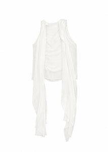 sheer silk sleeveless scarf top, white