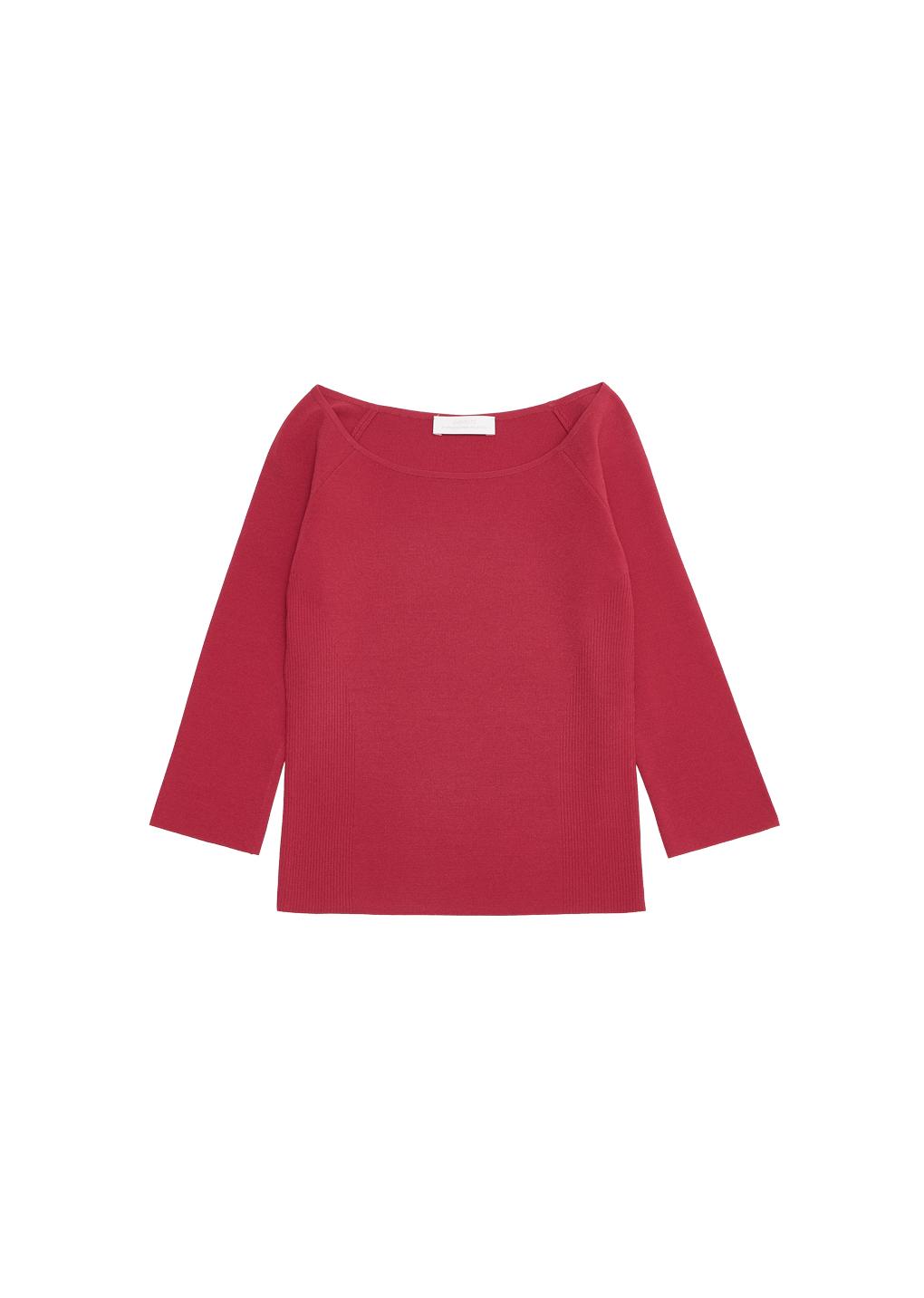 scoop neck knit top, red