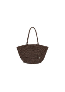 small handmade leather net bucket bag, dark brown