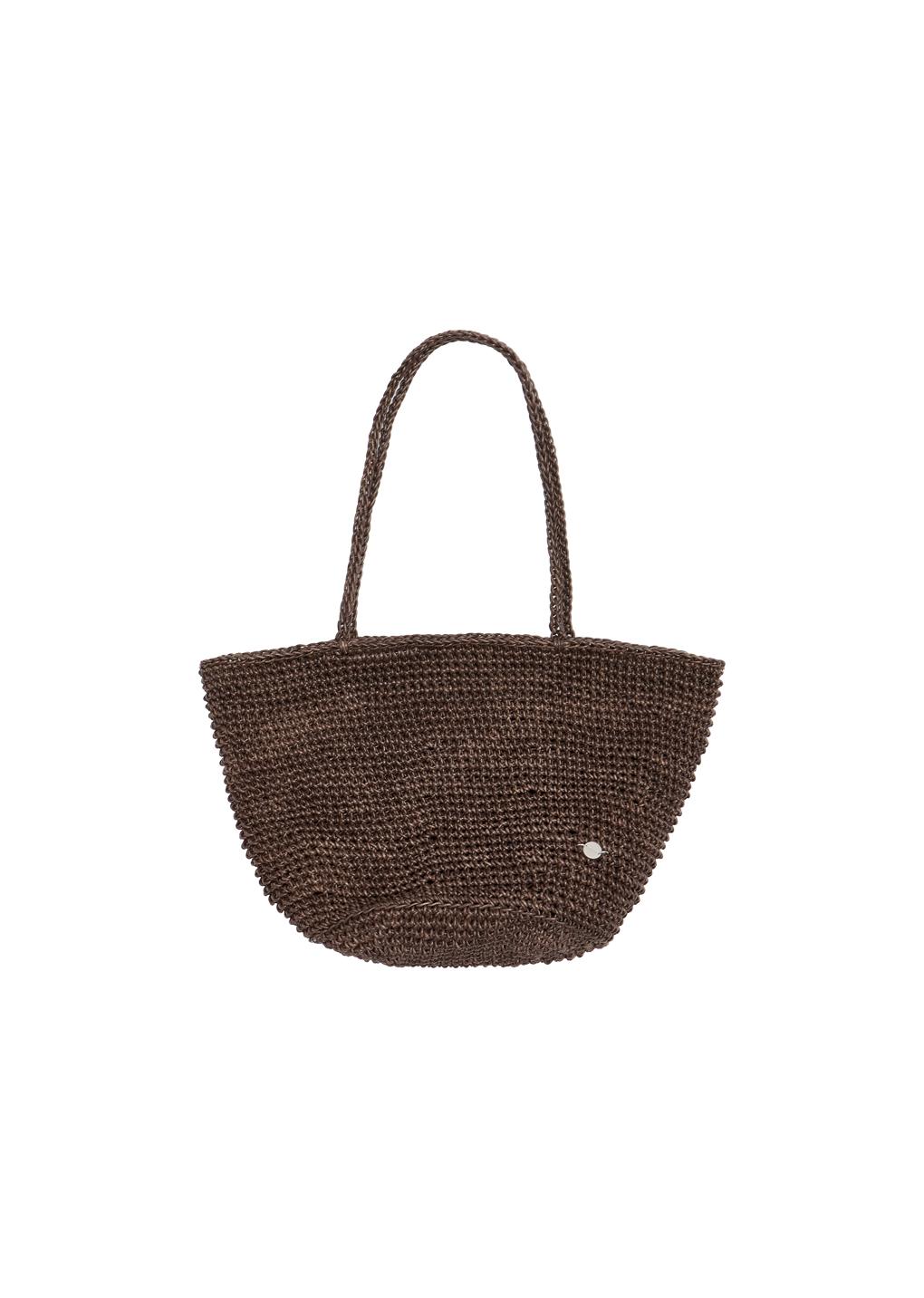handmade leather net bucket bag, dark brown