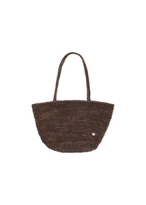 handmade leather net bucket bag, dark brown