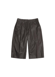 coated cotton straight shorts, brown