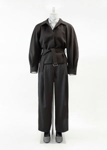 belted wool jacket, brown hover