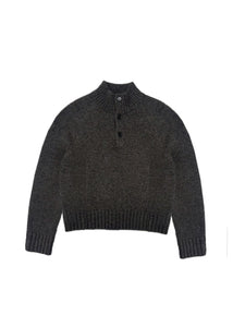 button up half neck knit, charcoal