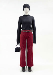 corduroy flared pants, red hover