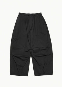 drawstring wide fatigue pants, black