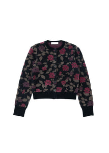 floral jacquard cardigan, black
