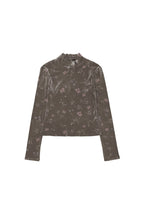 floral mock neck top, brown - Image 1