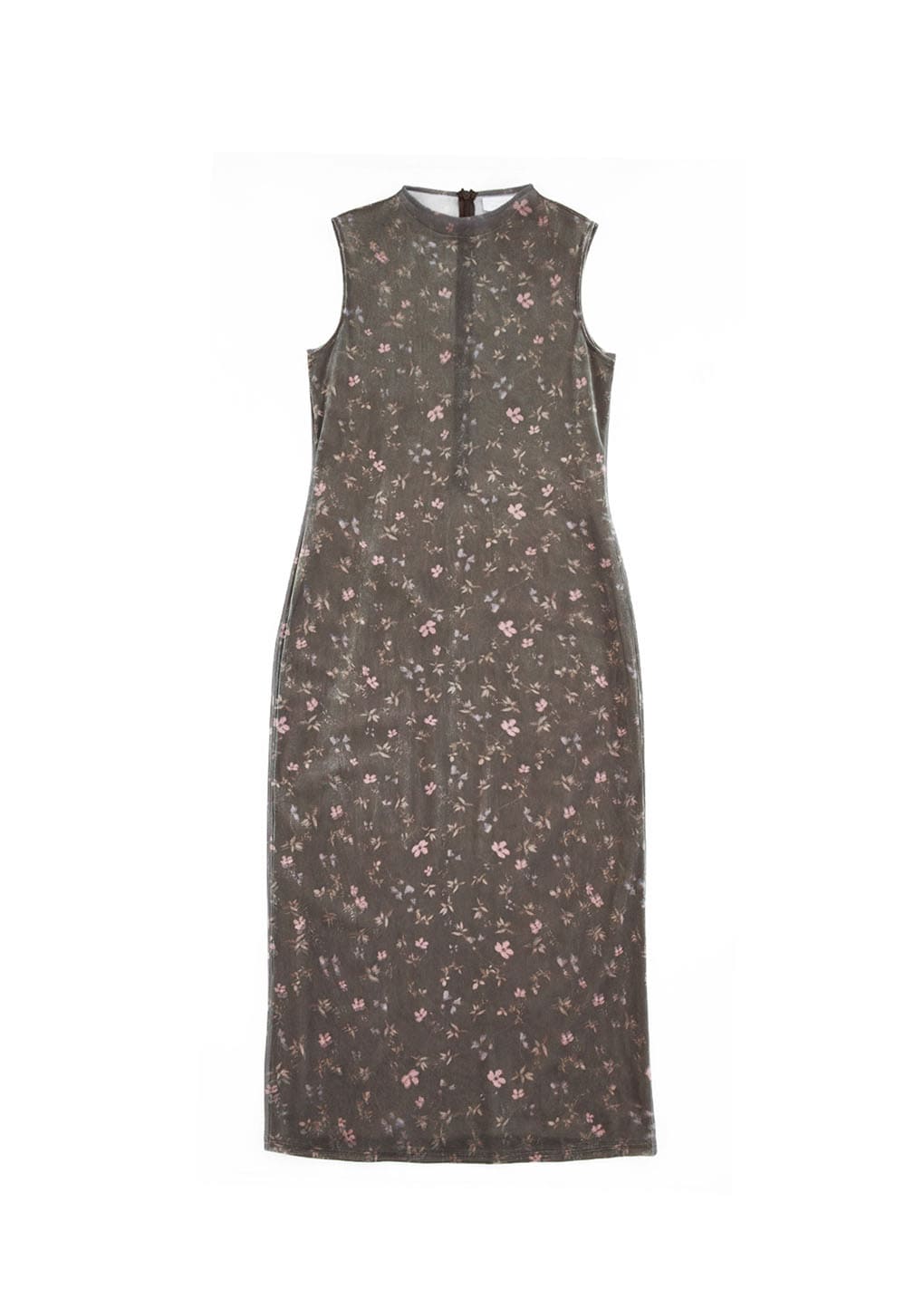 floral sleeveless dress, brown