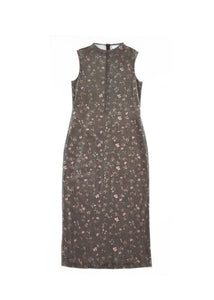 floral sleeveless dress, brown
