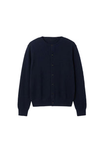 men's cashmere crewneck cardigan, navy