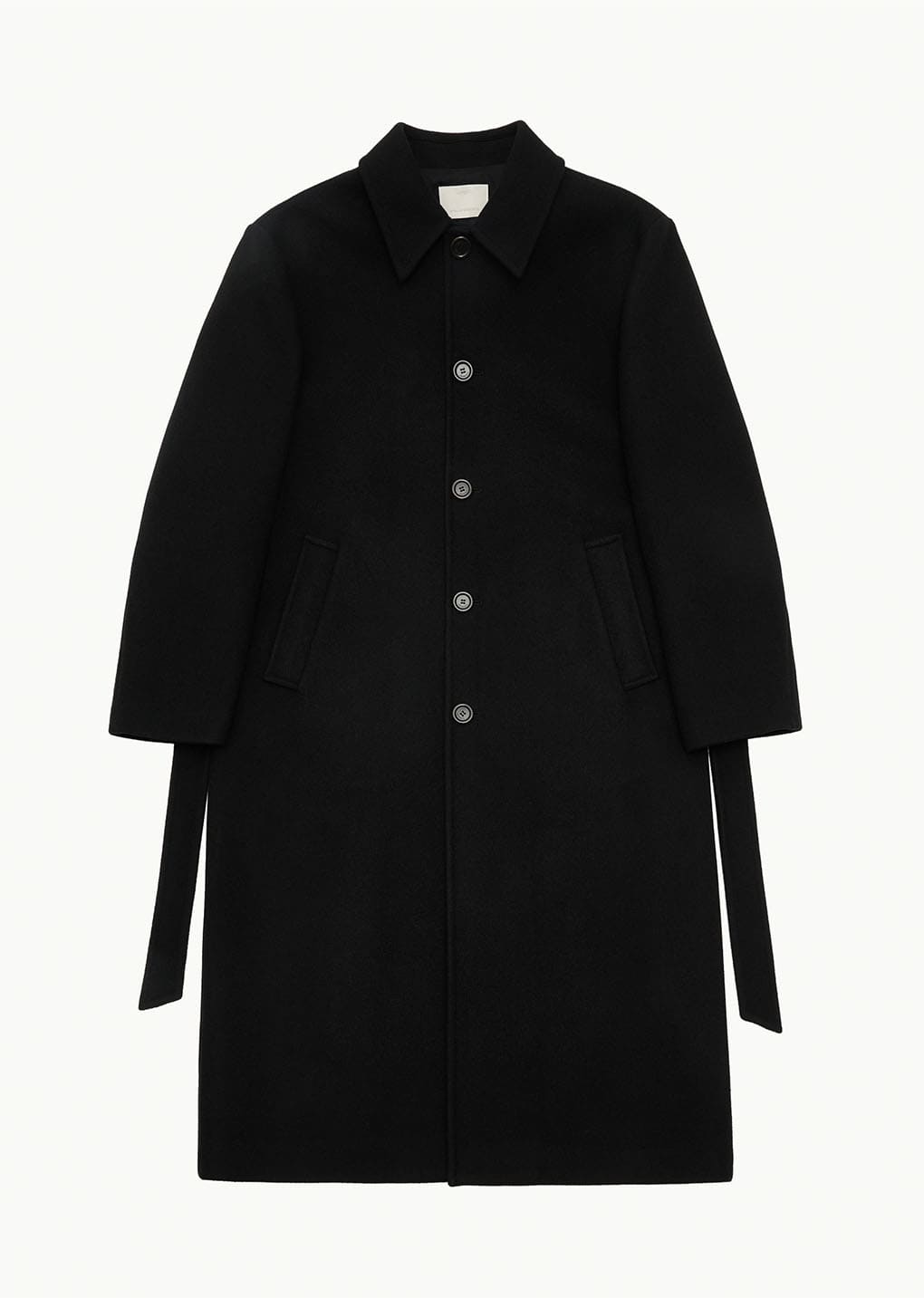 men's single breasted long coat, black