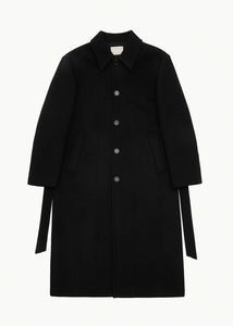 men's single breasted long coat, black
