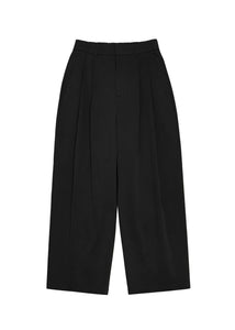 men's two tuck wide banding pants, black