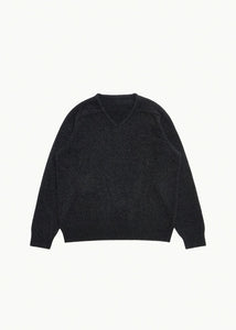 racoon v-neck knit, charcoal