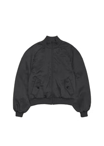 ribbed silky blouson, black