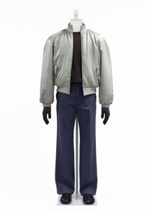 ribbed silky blouson, khaki hover