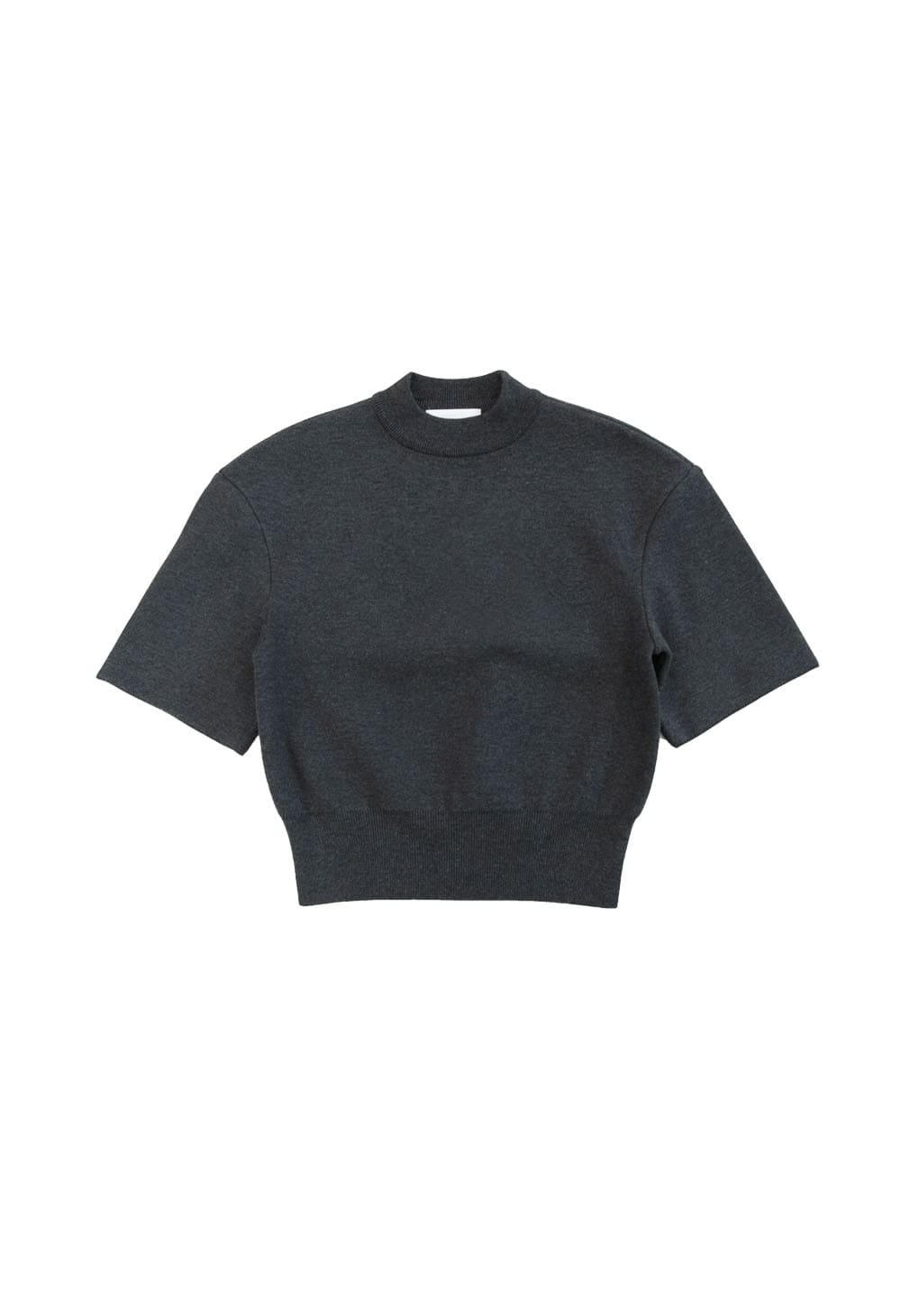 rounded half knit top, charcoal