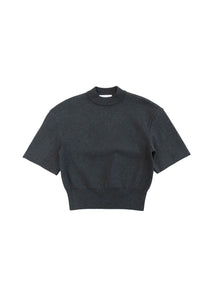 rounded half knit top, charcoal