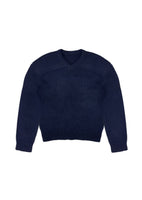 rounded sleeve v-neck knit, navy - Image 1