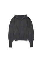 shirring half zip up knit hoodie, charcoal - Image 1