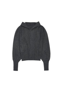 shirring half zip up knit hoodie, charcoal