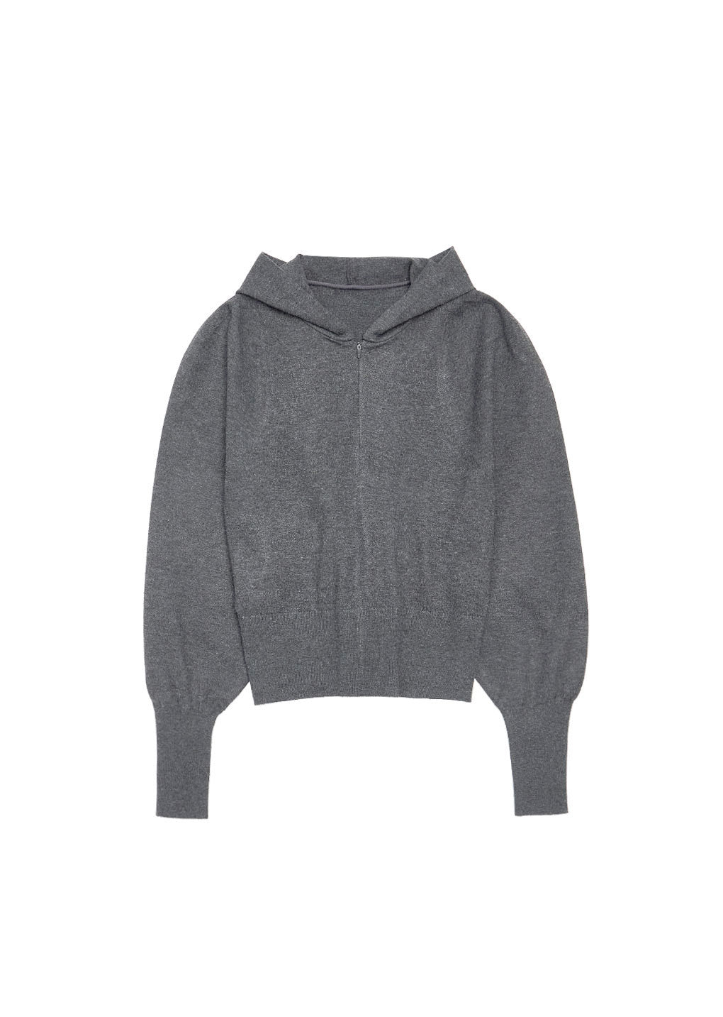 shirring half zip up knit hoodie, grey