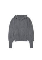 shirring half zip up knit hoodie, grey - Image 1