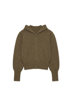 shirring half zip up knit hoodie, khaki - Image 1
